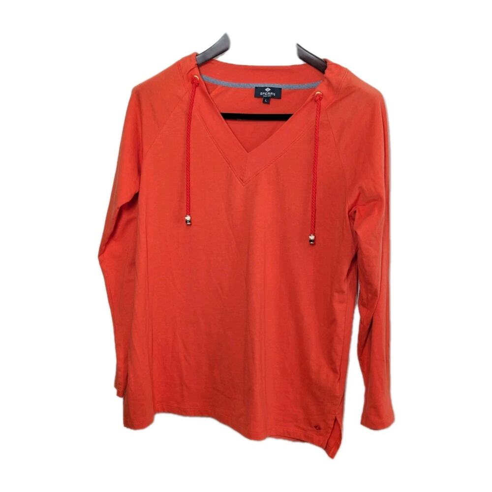 Sperry Shirt Bree Easy V-Neck Drawcord Long Sleeve Top Orange Size Large Casual